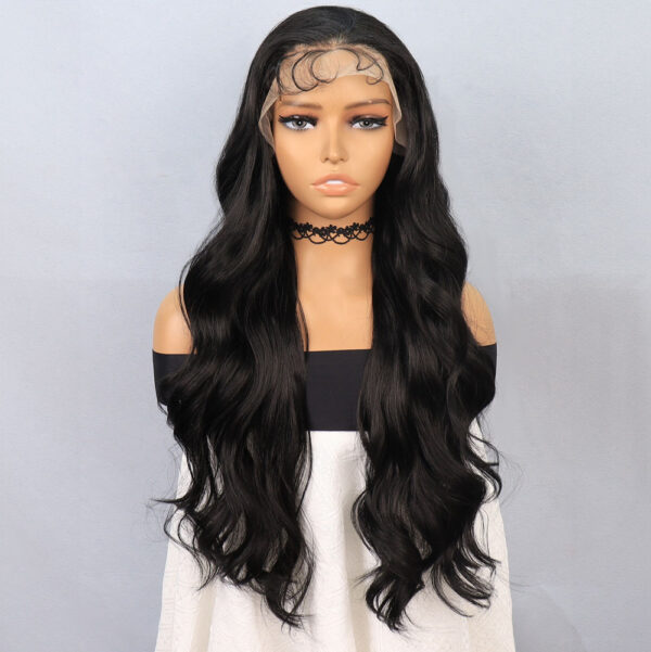 Siyah Fiber Sentetik Front Lace Tül Peruk